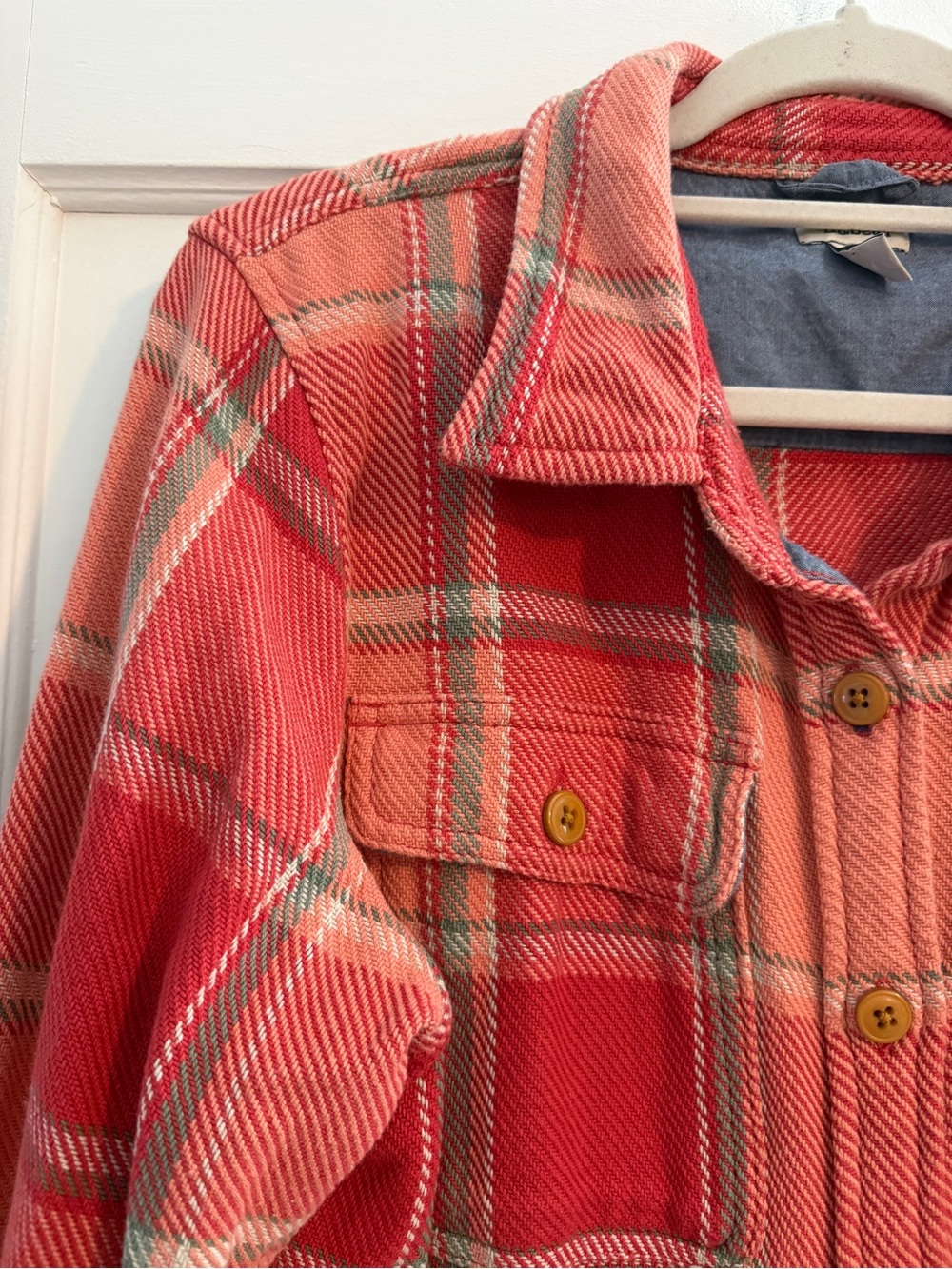 L.L.Bean Plaid Women's Heavyweight Button-Down Shirt Jacket Coral Peach Medium - Picture 5 of 8